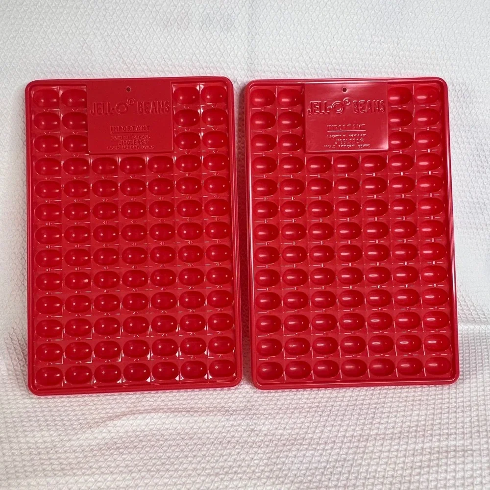 VTG Jell-O Beans Jigglers Molds Red Plastic Jelly Bean Jello Shot Trays Lot of 2